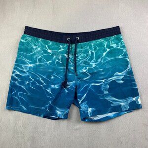 Diesel Mens Swim Trunks Large Blue Water Waves Shorts 5.5" Mesh Lined Above Knee